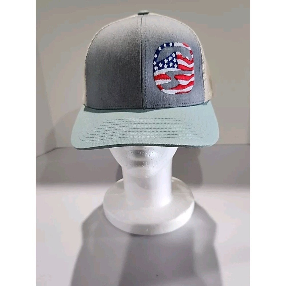 Pacific Headwear 104C Pro Model Trucker Hat Gray Blue American Flag Snapback Cap
